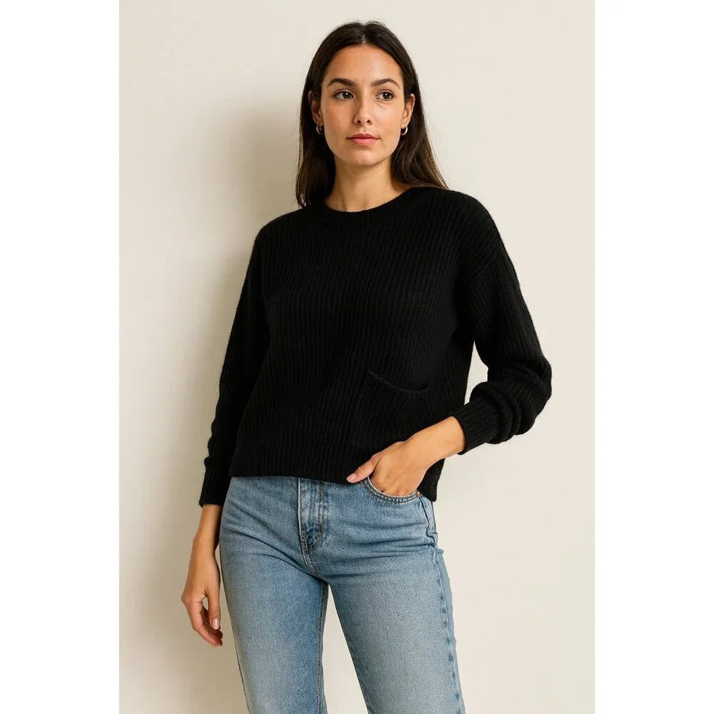 N.O.W. Andrea Rosati Cashmere Sweater Women Black Ribbed Knit Italy Oversized M